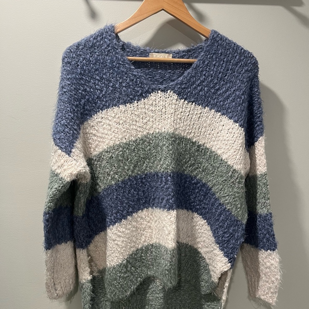 Altar'd State V-Neck Sweater - Blue, Green, and White
